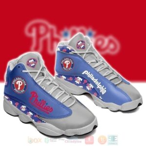 Philadelphia Phillies Mlb Team Grey Blue Air Jordan 13 Shoes