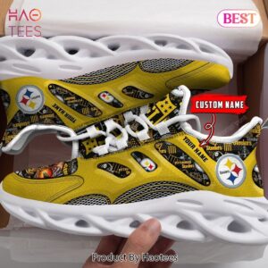 Pittsburgh Steelers Personalized Gold Color Max Soul Shoes for Fan