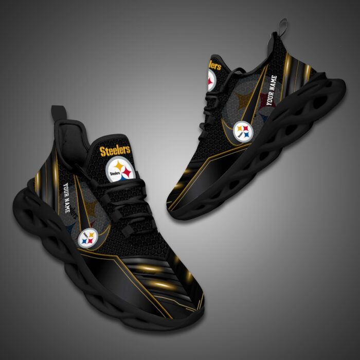 Pittsburgh Steelers Personalized NFL Neon Light Max Soul Shoes
