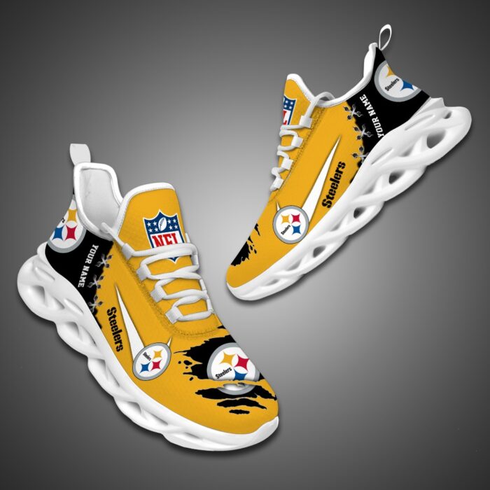 Pittsburgh Steelers Personalized Ripped Design NFL Max Soul Shoes