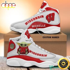 Wisconsin Badgers Fans Baby Yoda Custom Name Air Jordan 13 Sneaker Shoes